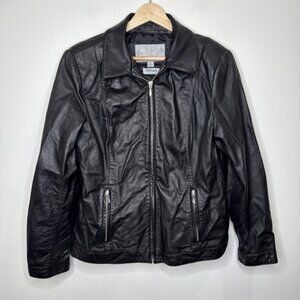 Wilsons Leather Jacket Maxima Thinsulate Women's L Black Front Zip Pockets Biker
